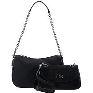 Calvin Klein Dames RE-Lock DBL Schoudertas PERF Hobo, Ck Zwart, One Size, zwart., Eén maat