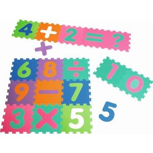 Playshoes 308745 Puzzelmat voor baby's en kinderen, cijfers met rekenteken, speelmat, speelmat, schuimmat, 16-delig