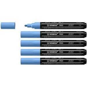 Acrylmarker - STABILO FREE Acrylic - T300 Ronde Punt 2-3mm - 5 stuks - kobalt blauw