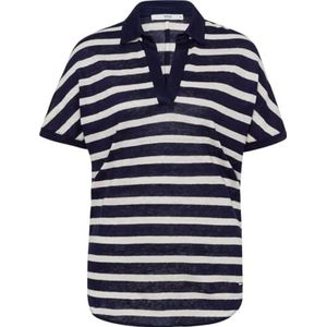 BRAX Dames Style Clay Linen Stripe Poloshirt, blauw, 44