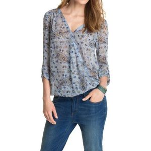 ESPRIT Dames losse pasvorm blouse chiffon wikkels met paisley-print 034EE1F016, blauw (skyblue), 44