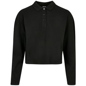 Urban Classics Dames Korte Oversized Polo Longsleeve T-shirt, Zwart, S, zwart, S