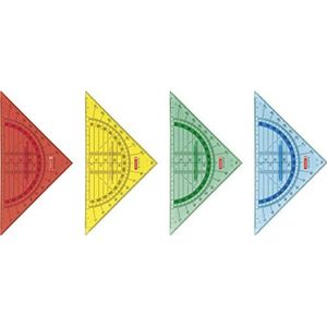 Brunnen 1049758 Geometrische driehoek/geodriehoek voor school en kantoor 16 cm, met handgreep, 4 verschillende kleuren)