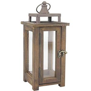 Stonebriar Decoratieve rustieke houten orkaan kaars lantaarn met handvat en scharnierende deur, klein, bruin