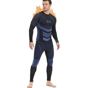 MEETYOO Thermisch ondergoed voor heren, vochtafvoerende lange onderbroek, sneldrogende basislaag, sportcompressiepak voor training, skiën, hardlopen, wandelen, Ublue-1, L