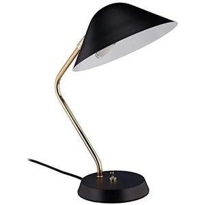 Relaxdays bureaulamp retro, met kantelbare lampenkap, E27-fitting, voor bureau of werkkamer, van metaal, zwart/goud