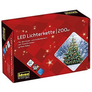 Idena 8325068 LED-lichtketting met 200 Kleurrijke LEDs, 8 uur Timerfunctie, Binnen en Buiten, ca. 27,9 m Lang