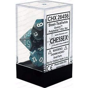 Chessex Dice: CHX26456 set dobbelstenen: Steel-Teal/White (7)