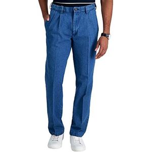 Haggar Men's Work to Weekend Hidden Expandable Waist Denim Pleat Front Pant,Light Stonewash,36x34