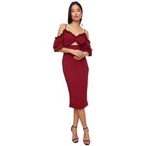 Trendyol Dames kanten gedetailleerde jurk jurk, plum, 34
