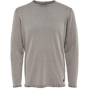 ONLY & SONS Casual men's sweater washed design round neck fine knit longsleeve sweater, Colour:Black-white, Size:L