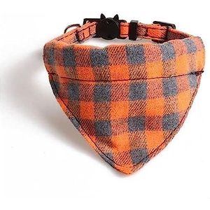 Luxe kattenhalsbanden met vlinderdas en bel | Safe Quick Release Breakaway Buckle (oranje & grijs geruite bandana)