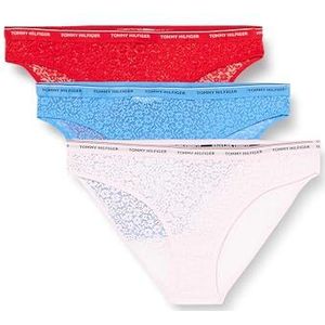 Tommy Hilfiger Dames 3-pak bikini kant (Ext maten) Fierce Rood/Blauw Spell/Parelroze XL, Fierce Rood/Blauw Spell/Parelachtig Roze, XL