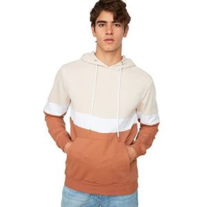 Trendyol Heren Beige mannelijke Kangaroo Pockets New Hooded Sweatshirt, M