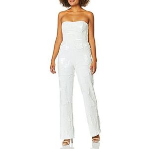 Dress the Population Women's Andy Strapless Sequin Wide Leg Jumpsuit, Lily/White, xs