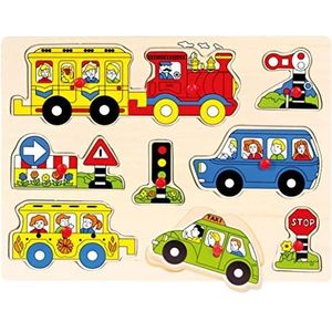 Bino 88060 vorm inzet verkeer, kleurrijk, 9 houten peg puzzel educatief speelgoed om te leren en te spelen. Afmetingen ca. 30 x 1,5 x 22,5 cm, meerkleurig
