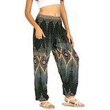 LOFBAZ Harembroek voor Vrouwen Yoga Boho Hippie Kleding Dames Palazzo Bohemien Pyjama Strand Indiase Zigeuner Genie Kleding Floral Donkergroen M