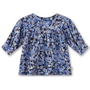 Sanetta Meisjesjurk blauw | Hoogwaardige en gezellige jurk van viscose voor meisjes met lange mouwen jurk met volants en mile fleur-allover | kinderkleding, blauw, 104 cm