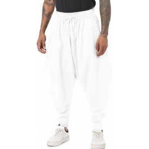 PACEIADTA Heren Casual Harembroek Losse Elastische Taille Hippie Aladdin Drop Crotch Pant, Kleur: wit., L