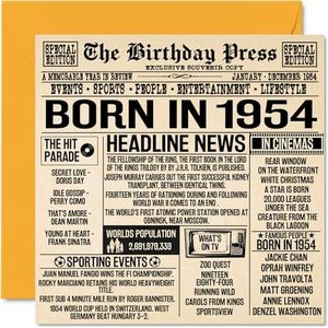 70e verjaardagskaarten voor mannen vrouwen - geboren in 1954 krant - Happy 70 verjaardagskaart voor opa oma Nan Vintage Retro terug in 1954, 145 mm x 145 mm zeventigste verjaardag wenskaarten