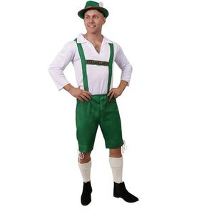 Heren Beierse Kostuum XL - Groene Lederhosen Stijl Broek met traditioneel wit overhemd - Oktoberfest Fancy Dress