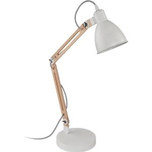 EGLO tafellamp Torona 1, vintage leeslamp, industrieel nachtlampje van hout en metaal, bureaulamp in wit, natuurlijk, FSC gecertificeerd, lamp met schakelaar, E14