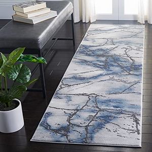 Safavieh Hedendaags tapijt voor woonkamer, eetkamer, slaapkamer - Craft Collection, korte pool, grijs en blauw, 69 x 244 cm