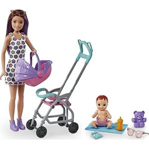 Barbie Skipper Babysitters Inc. Speelset met Skipper babysitterpop (Brunette), buggy, babypop en 5 accessoires, speelgoed voor kinderen van 3 jaar en ouder, GXT34
