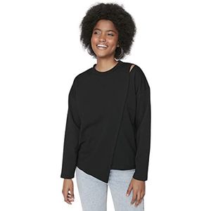 Trendyol Effen asymmetrisch sweatshirt met ronde hals, Zwart, L