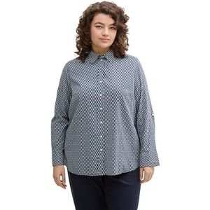 TOM TAILOR Plussize damesblouse, 37186 - Gedrukt Blauw Wit Minimal, 52 Grote maten