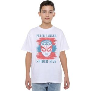 Spiderman Peter Parker Stripes Unisex Kids T-shirt, wit, 3-4 jaar, Wit, 3-4 jaar