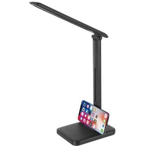 Blaupunkt 6 W LED bureaulamp – oogvriendelijk – zwarte tafellamp – dimbaar – instelbare helderheid en kleurtemperatuur – USB-oplaadpoort voor smartphone – elegante lederlook