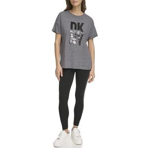 DKNY Dames Stacked Sequin Logo T-Shirt, Black Heather, S, zwart, S