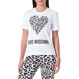 Love Moschino Dames Regular Fit Korte Mouwen met Maxi Animalier Hart en Logo T-Shirt, wit (optical white), 44