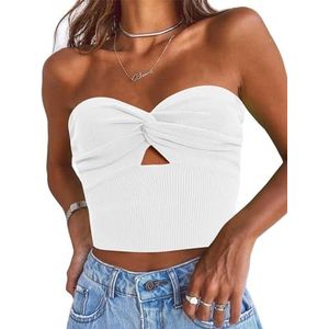 EFAN Womens Tube Tops Going Out Cut Twist Knot Front Bandeau Ribbed Knit Y2K Strapless Tank Bustier Corset Clothes White XS