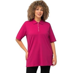 Ulla Popken Polopiquee T-shirt met lange mouwen voor dames, Fuchsia Roze, 58/60 NL