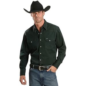 Wrangler Herenwerkshirt met Cowboy Cut, stevige afwerking, lange mouwen, western drukknopen en effen kleur., L