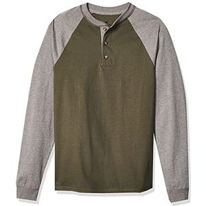 Hanes Heren Lange Mouw (Henleylongsleeve Beefy Henley Shirt, Camouflage Groen Heather/Oxford Grijs, 3XL