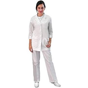 Misemiya Knit kraagklep, lange mouwen, uniform, laboratoriumuniform, voor ziekenhuis, voor de reiniging van dierenartsen en gezondheidsdienst, voor dames - Wit - X-Large