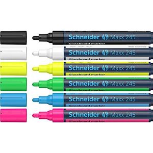 Schneider Maxx 245 Glazen marker (voor glazen oppervlakken, droog afwisbaar) 6 Stuk schwarz,weiß, gelb, grün, blau, pink
