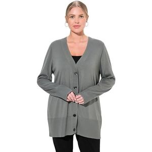 Ulla Popken - Gebreid Vest - Grijs - V-hals - Lange Mouw