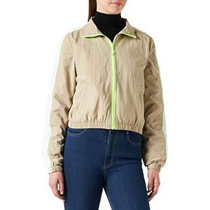 Urban Classics Dames Sport Dames Short Piped Track Jacket Trainingsjack, Concrete/Electriclime, L