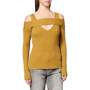 IPEKYOL Rib Knitted Cutout Knitwear Sweater voor dames, olijfgroen, M
