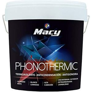 Phonothermic verf, nieuwste technologie, warmte-isolerend, anti-condensatie, geluiddempend, voor binnen en buiten, 4 liter, wit