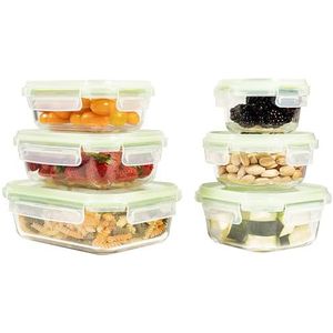 Home Fleek Glazen Vershoudbakjes, Glazen Meal Prep Food Container Met Deksel - Ruimtebesparende Glazen Voedselopslag Container Voor Magnetron En Vriezer Meal Prep Containers (Set 6, Groente)