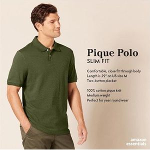 Amazon Essentials Slim-fit poloshirt van katoen piqué voor heren, felroze, klein