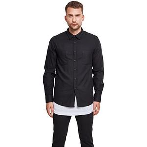 Urban Classics Herenhemd geruit flanellen shirt, lange mouwen, bovendeel voor mannen met borstzakken, verkrijgbaar in vele kleurvarianten, maten XS - 5XL, Blk/Blk, M