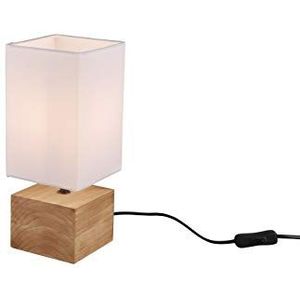 Reality Leuchten tafellamp Woody R50171030, hout bruin, stoffen kap wit, excl. 1x E14, 12x12cm