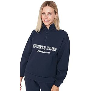 TRENDYOL Turtleneck voor dames, met slogan, regular sweatshirt, marineblauw, maat M, donkerblauw, M