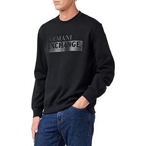 Armani Exchange Heren ronde hals, lange mouwen, maxi-logo op de voorkant sweater, zwart, large